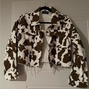Kittenish Brown and White Cow Print Jean Jacket